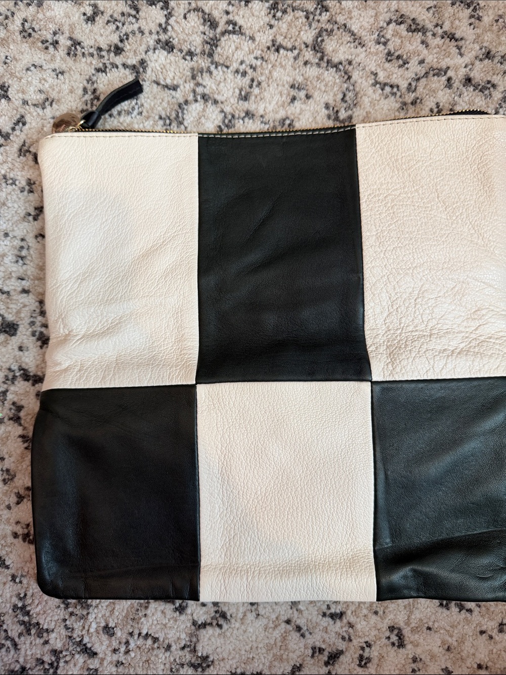 Clare V Checker Panel Black and White Leather fold over Clutch